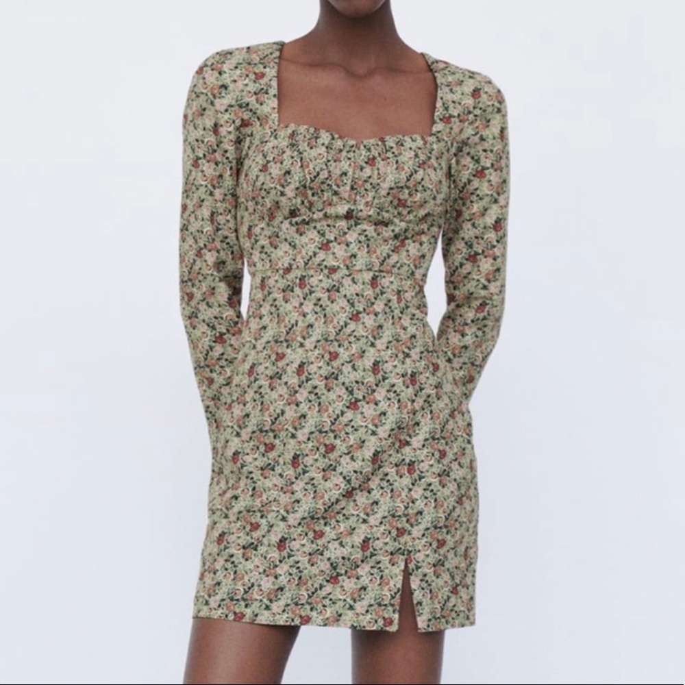 NWT Zara Floral Print Long Sleeve Mini Dress